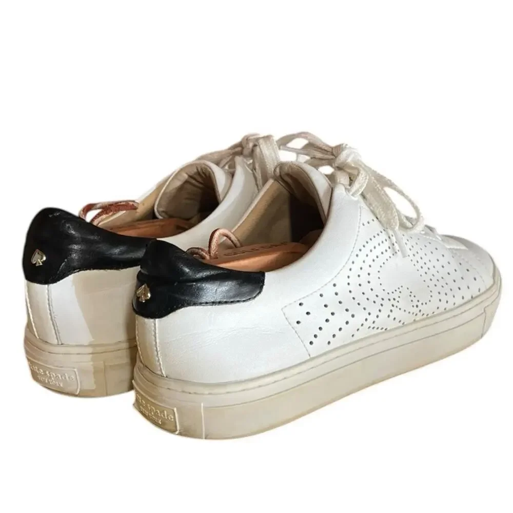 Womens Kate Spade Aaron Perforated Leather Athletic Tennis Sneaker SZ 9.5 White - Picture 4 of 6